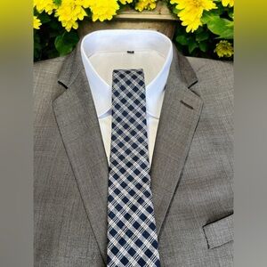 Men’s Plaid Tie Navy Blue White 57.75"x3.25"